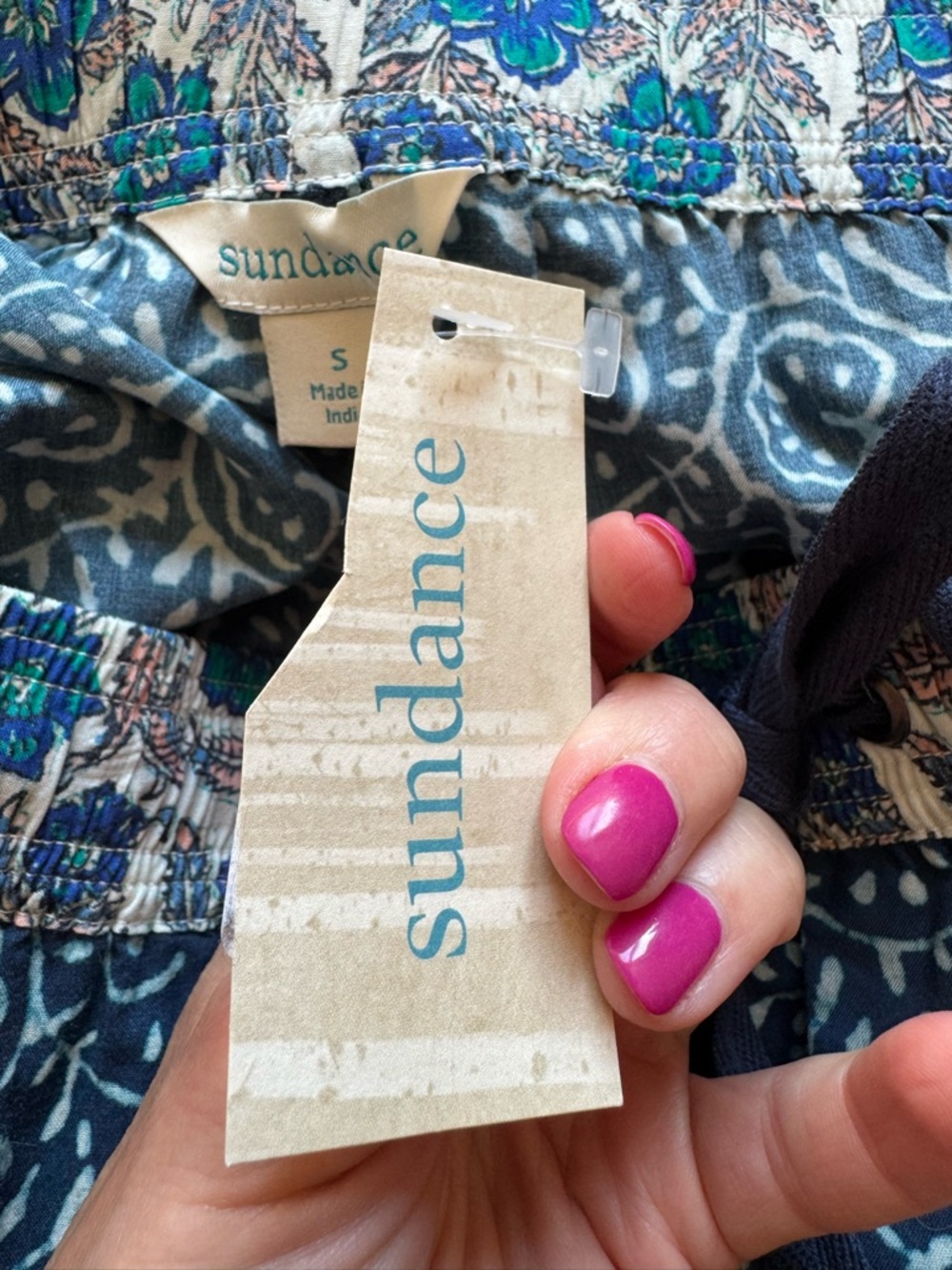 NWT Sundance Kai Two Tone Batik Floral Casual Shorts in Blue Sz Small Boho - Picture 10 of 14